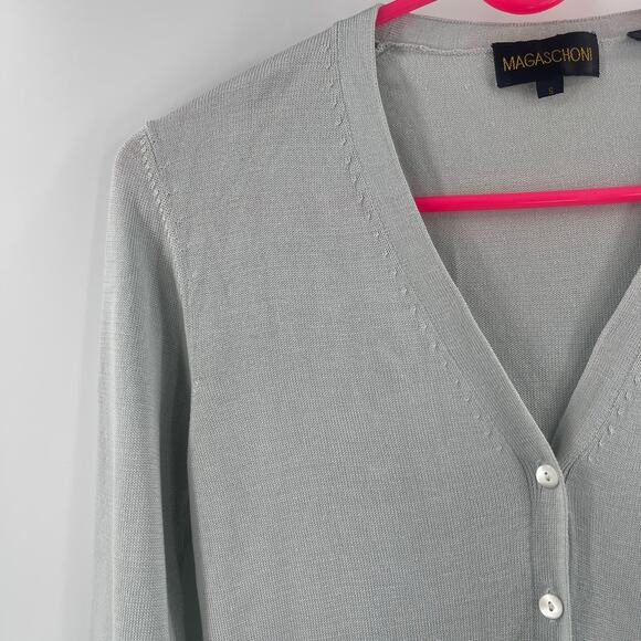 Magaschoni Silk Cardigan Size Small Sweater Classic Light Green Designer Luxury - Picture 5 of 14